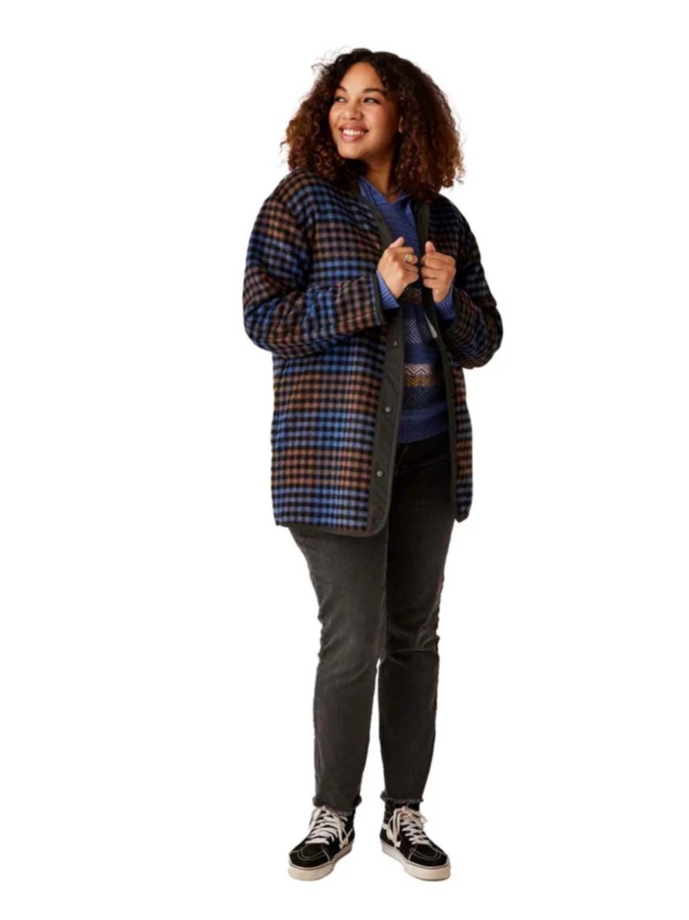 Carve Designs Wool Blend Plaid Shacket Jacket Blue & Brown size S/M
